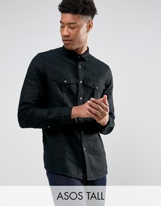 Рубашка навыпуск из ткани с добавлением льна ASOS TALL - Черный