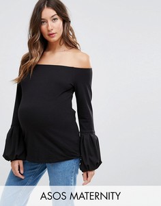 Топ с широким вырезом и рукавами с напуском ASOS Maternity - Черный