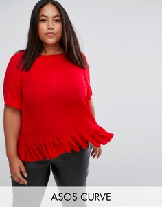 Тканая футболка с оборкой по краю ASOS CURVE - Красный