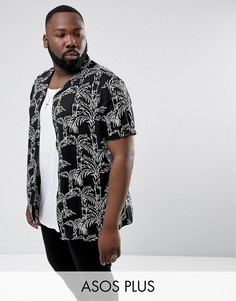 Рубашка классического кроя с лиственным принтом и отложным воротником ASOS PLUS - Черный
