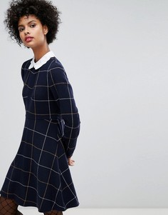 Шерстяное платье в клетку с вышивкой на воротнике Sonia By Sonia Rykiel - Темно-синий