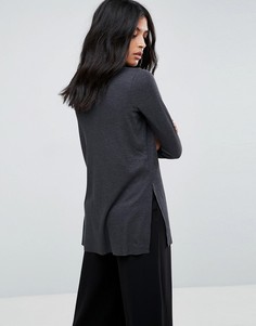 Фактурный лонгслив в рубчик с боковыми разрезами ASOS - Серый