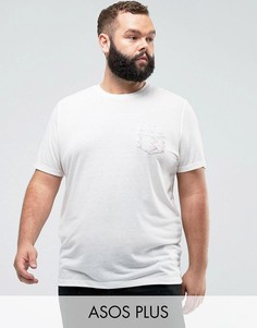 Футболка с добавлением льна и ацтекским принтом на кармане ASOS PLUS - Белый