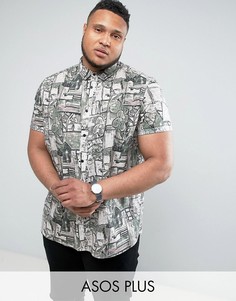 Рубашка классического кроя с винтажным принтом ASOS PLUS - Белый