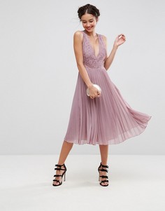 Платье миди с кружевными вставками ASOS - Желтый