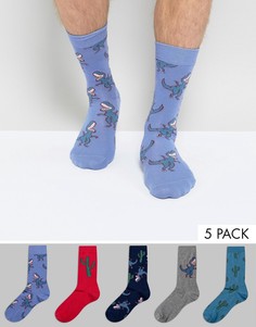 Набор из 5 пар носков с динозаврами и кактусами ASOS - Мульти