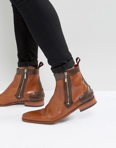 Светло-коричневые кожаные ботинки броги с молниями Jeffery West Scarface - Рыжий