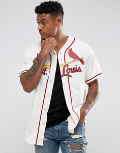 Бежевая трикотажная рубашка с бейсбольным воротником Majestic MLB ST. Louis Cardinals - Белый