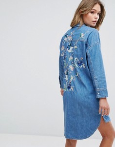 Джинсовое платье-рубашка с вышивкой New Look - Синий