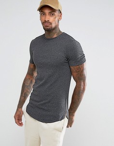 Длинная обтягивающая футболка в рубчик с молниями по бокам ASOS - Серый