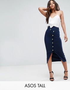 Юбка-карандаш с завышенной талией и пуговицами в стиле милитари ASOS TALL - Темно-синий