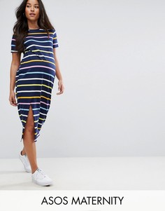 Платье-футболка миди в разноцветную полоску ASOS Maternity - Мульти