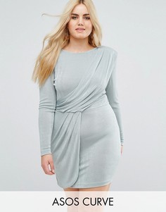 Асимметричное облегающее платье мини с подплечниками ASOS CURVE - Зеленый
