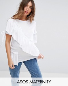 Футболка с рюшами и бантиками ASOS Maternity - Белый