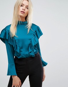 Атласная блузка с оборками Closet - Зеленый
