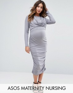 Платье со свободным воротом для кормящих мам ASOS Maternity NURSING - Серый