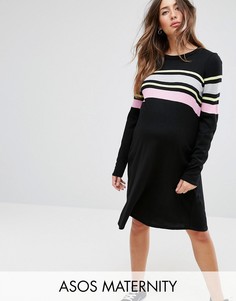 Свободное трикотажное платье с полосками ASOS MATERNITY - Мульти