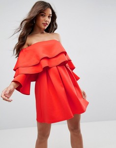 Платье мини с открытыми плечами и оборками ASOS - Мульти