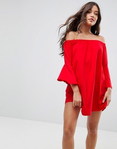 Платье мини с открытыми плечами и рукавами клеш ASOS - Красный
