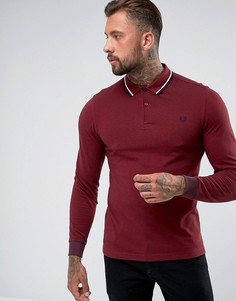 Красное узкое поло с длинным рукавом и контрастной отделкой Fred Perry - Красный