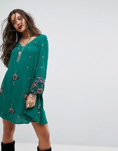 Платье мини с вышивкой Free People - Зеленый