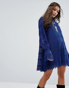 Платье мини с зигзагообразным узором Free People Simone - Синий