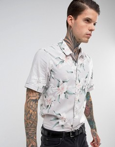 Рубашка классического кроя с короткими рукавами и цветочным принтом AllSaints - Серый
