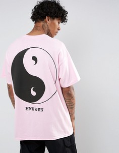Футболка оверсайз с принтом Ying Yang на спине HNR LDN - Розовый Honour