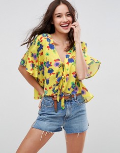 Блузка с завязкой и оборками ASOS - Желтый