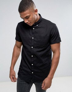 Узкая рубашка с добавлением льна и короткими рукавами Jack &amp; Jones Originals - Темно-синий