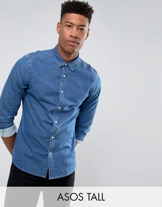 Эластичная джинсовая рубашка зауженного кроя ASOS TALL - Синий