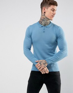 Голубое обтягивающее трикотажное поло ASOS - Синий