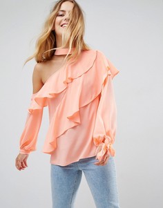 Блузка с оборками и открытым плечом ASOS - Розовый