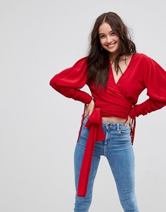 Кроп-топ с запахом ASOS - Красный