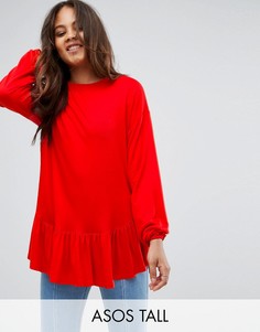 Топ с пышными рукавами и оборками ASOS TALL - Красный