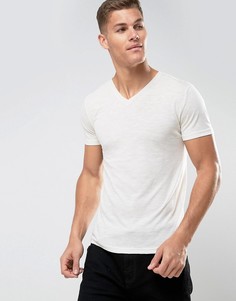 Хлопоквая меланжевая футболка с V-образныи вырезом Tom Tailor - Белый