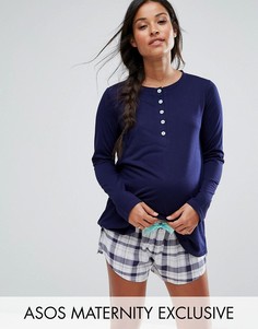 Пижамный комплект с шортами в клетку ASOS Maternity - Синий