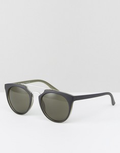 Круглые солнцезащитные очки с планкой над переносицей New Look - Черный
