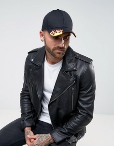 Черная бейсболка с вышивкой на козырьке ASOS - Черный