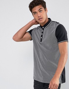 Футболка-поло с жаккардовой вставкой спереди и контрастной окантовкой Brave Soul - Черный