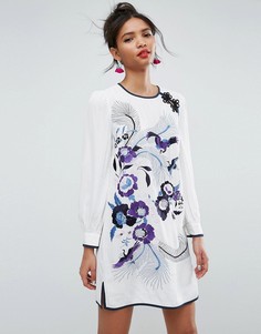 Свободное платье мини с вышивкой и пышными рукавами ASOS PREMIUM - Мульти