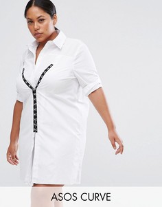 Хлопковое платье-рубашка с отделкой ASOS CURVE - Белый