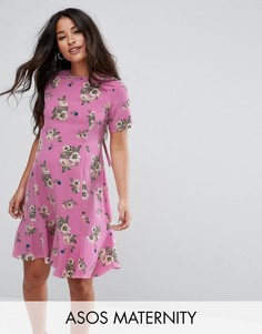 Чайное платье с цветочным принтом ASOS Maternity - Розовый