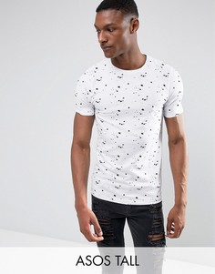 Обтягивающая футболка с принтом в виде брызг ASOS TALL - Белый