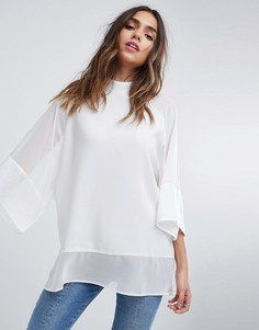 Однотонная свободная футболка с прозрачными вставками ASOS - Белый