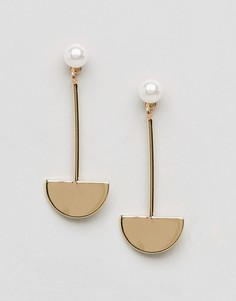 Серьги с жемчужиной и подвеской в форме полукруга ASOS - Золотой