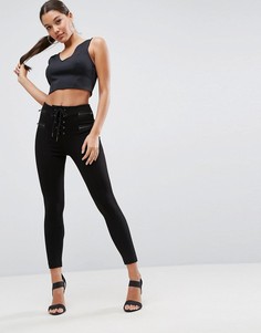 Брюки скинни из понте с молниями и шнуровкой ASOS Tailored - Черный