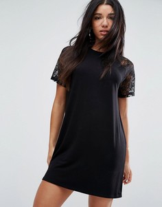 Платье-футболка с кружевными рукавами реглан ASOS - Черный