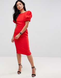 Платье-футляр миди с пышными рукавами ASOS - Красный
