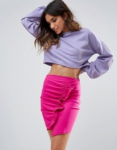 Укороченный топ с пышными рукавами и эффектом кислотной стирки Missguided - Фиолетовый